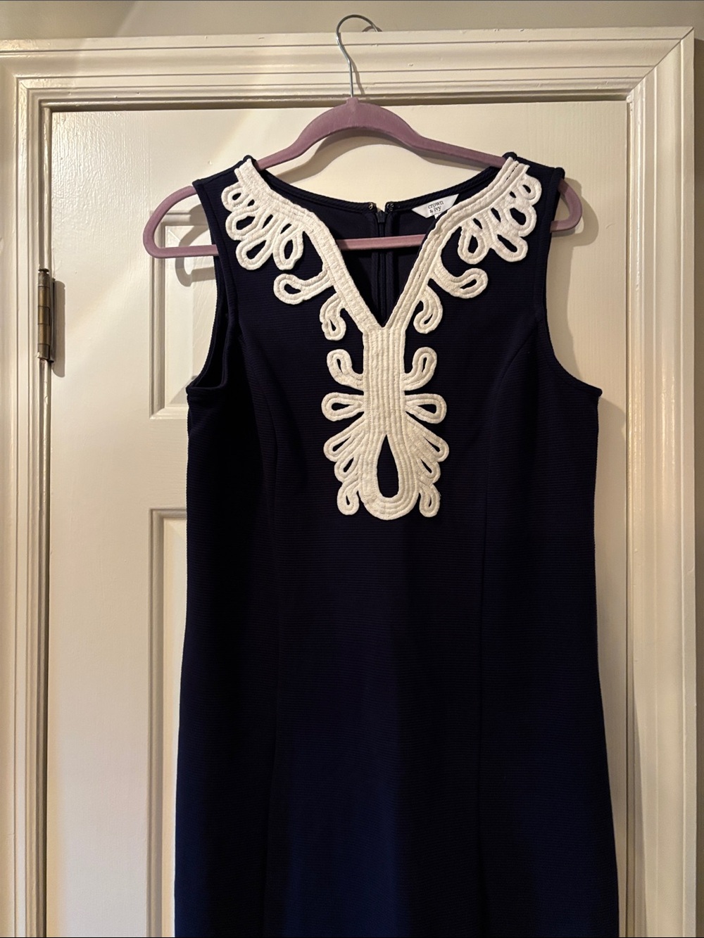 crown & ivy Navy Mini Dress with White Embroidered V-Neck